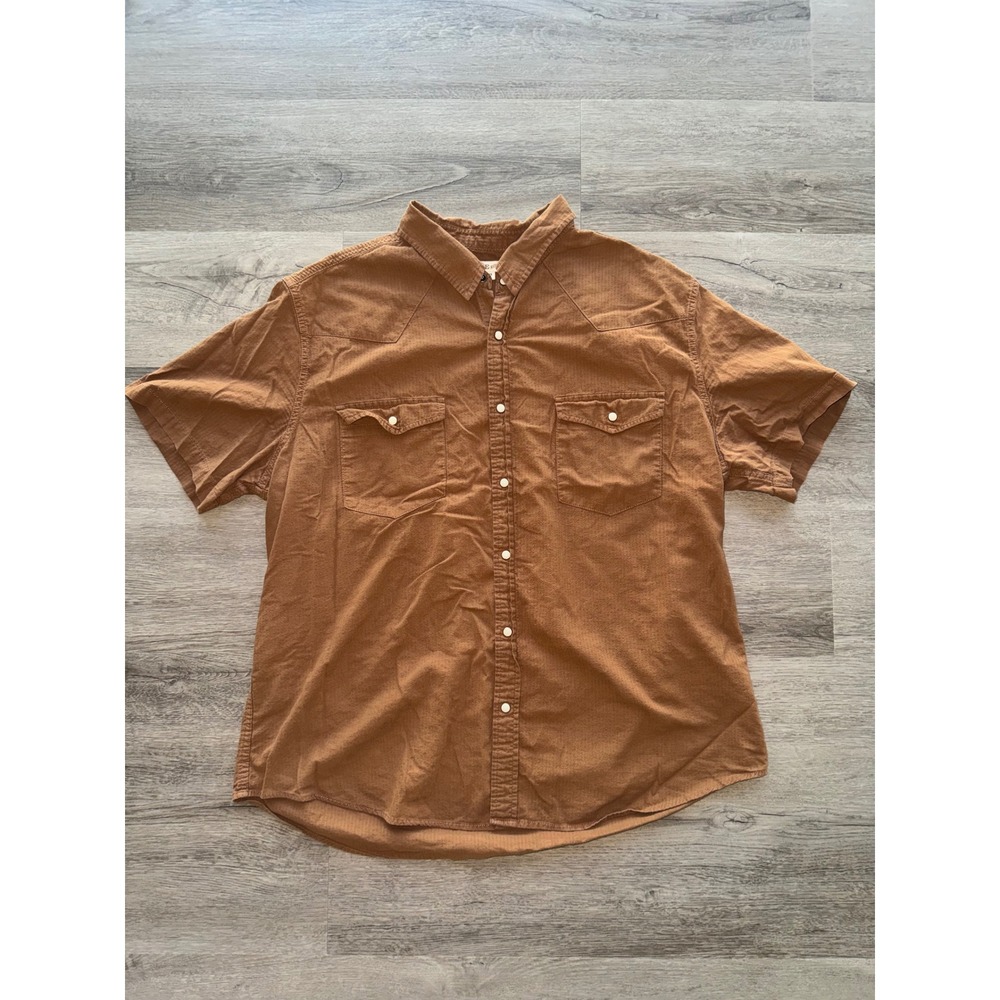 Frye & Co Mens Pearl Snap Button Down Short Sleeve Brown Shirt XXL